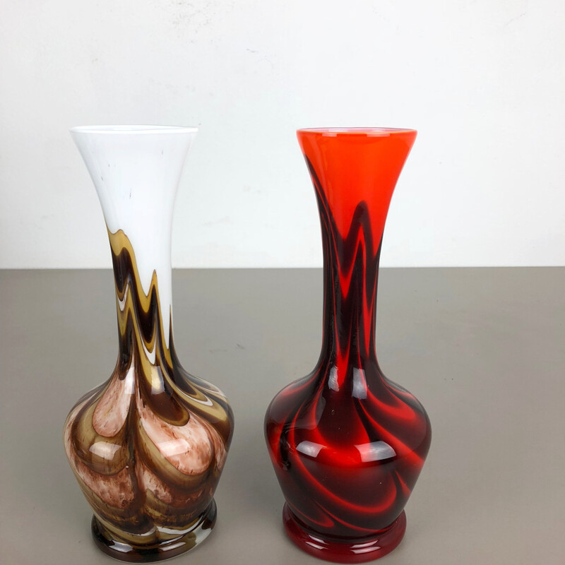 Vintage pair of Pop Art Vases by Opaline Florence, Italy, 1970