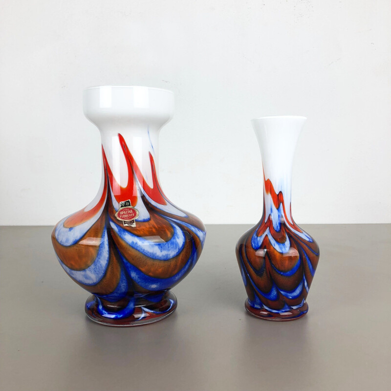 Set of 2 Pop Art Opaline Florence Vase Design, Italy, 1970