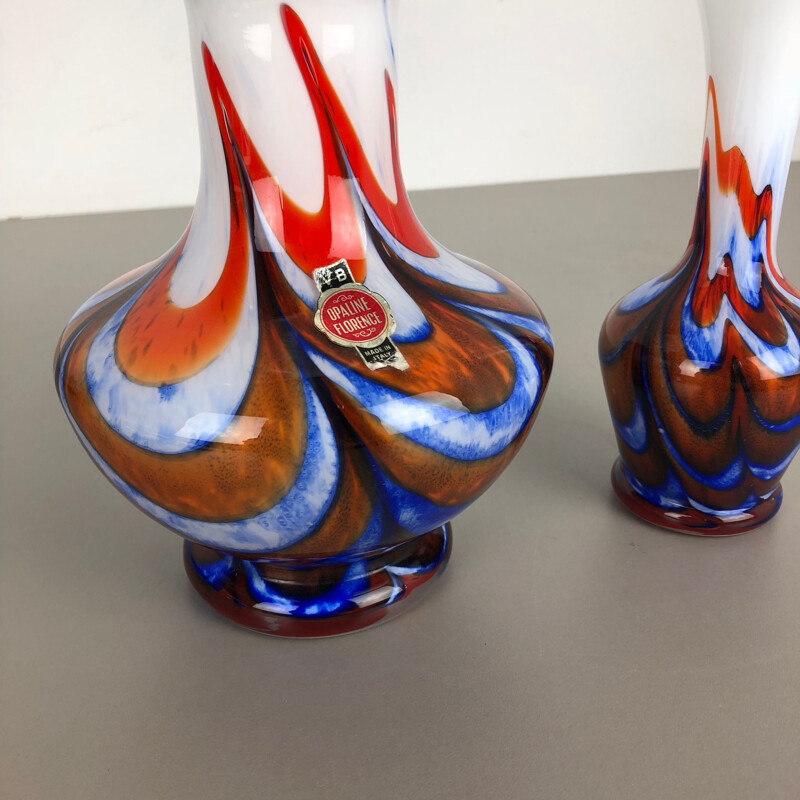 Set of 2 Pop Art Opaline Florence Vase Design, Italy, 1970