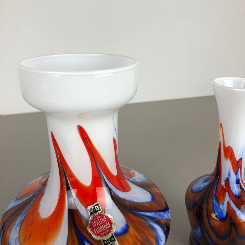 2 vases pop art opaline Florence design, Italie, 1970