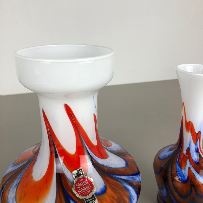 Set of 2 Pop Art Opaline Florence Vase Design, Italy, 1970