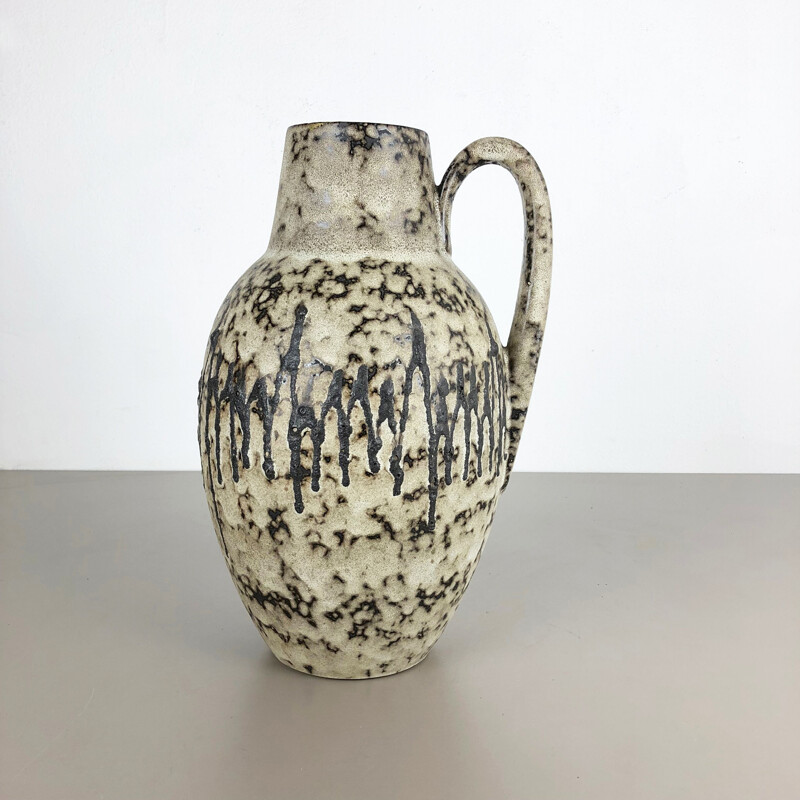 Vintage large pottery fat lava multi-color floor vase by Scheurich, 1970