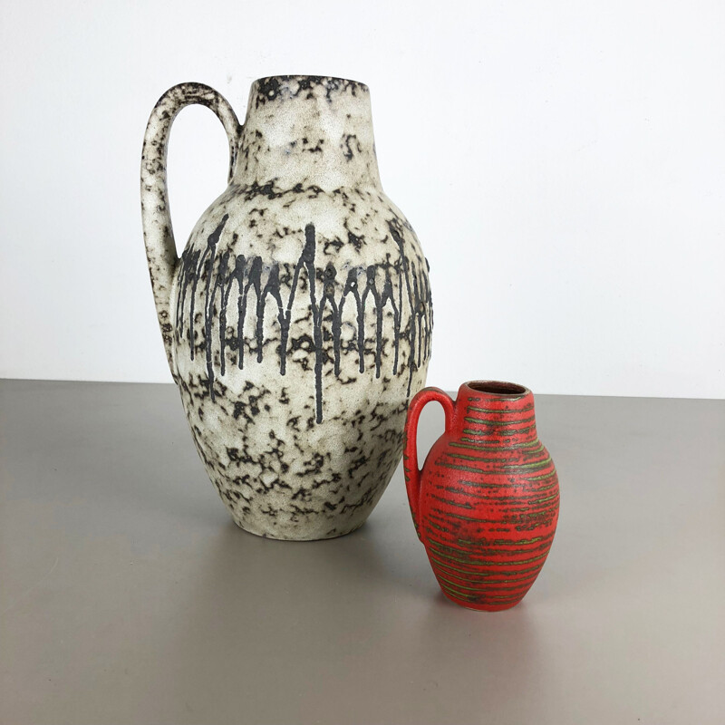 Vintage large pottery fat lava multi-color floor vase by Scheurich, 1970