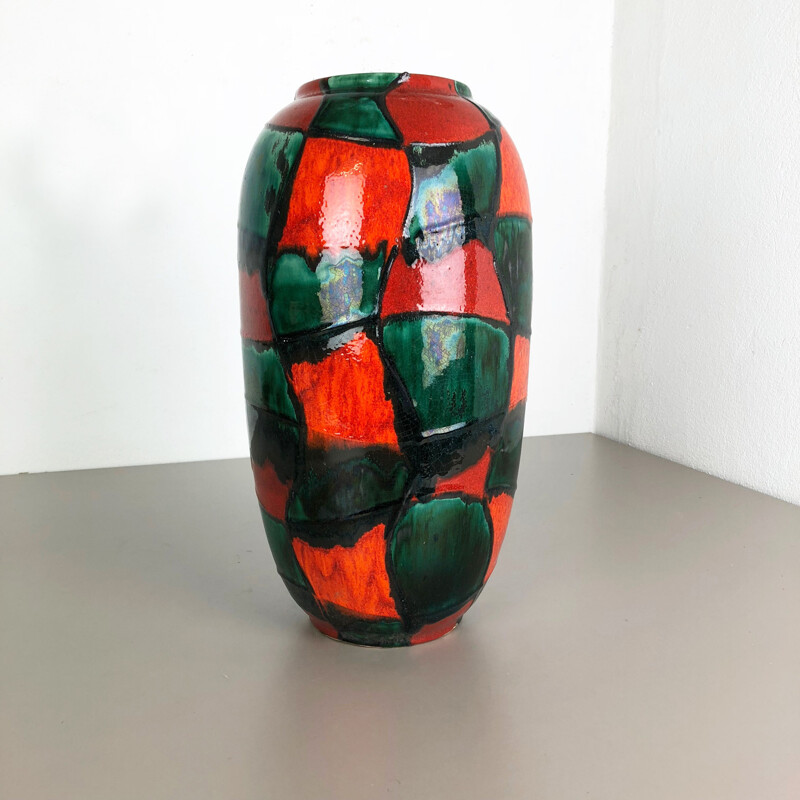 Vintage large pottery fat lava multi-color 546-41 floor vase by Scheurich 1970