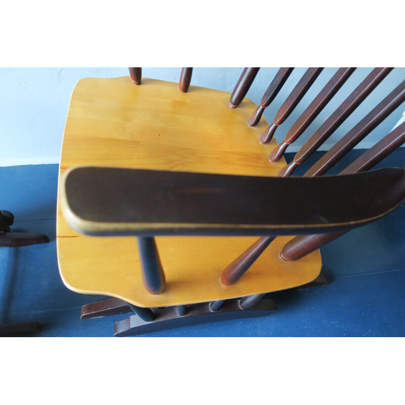 Vintage unusual wooden glider chair with Footrest, 1960