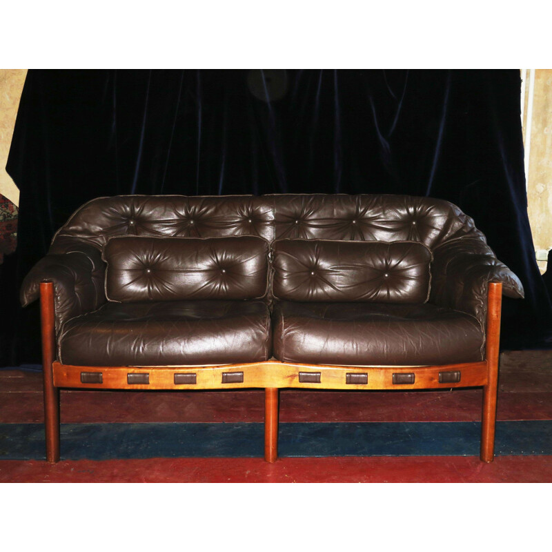Canapé en cuir brun foncé vintage par Arne Norell pour Coja, 1960