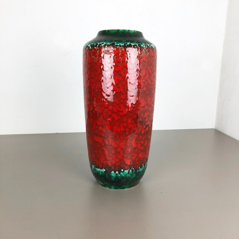 Vintage large pottery fat lava multi-color 517-45 floor vase made by Scheurich, 1970