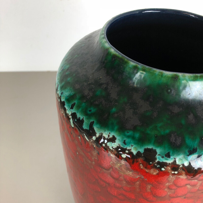 Vintage large pottery fat lava multi-color 517-45 floor vase made by Scheurich, 1970