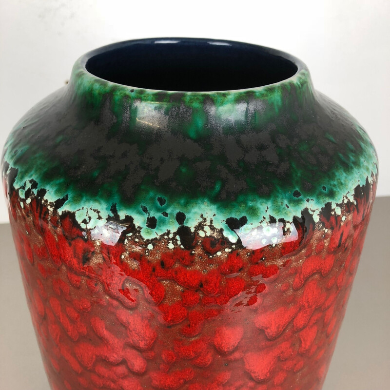 Vintage large pottery fat lava multi-color 517-45 floor vase made by Scheurich, 1970