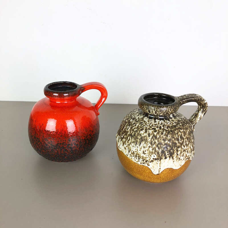 Set di due vasi vintage in ceramica lavica modello "484-21" di Scheurich Germania 1970