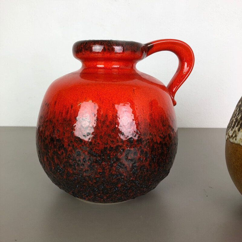 Set aus zwei Vasen Vintage Fat Lava Keramik Töpferei Modell "484-21" von Scheurich Deutschland 1970