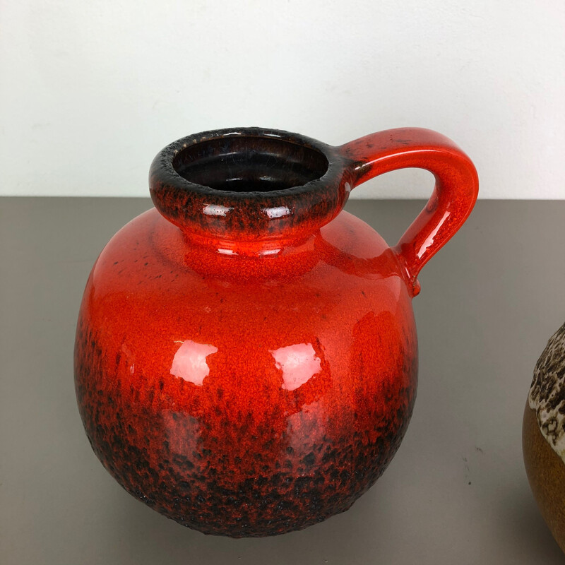 Ensemble de deux vases vintage fat lava de poterie en céramique modèle "484-21" par Scheurich Allemagne 1970