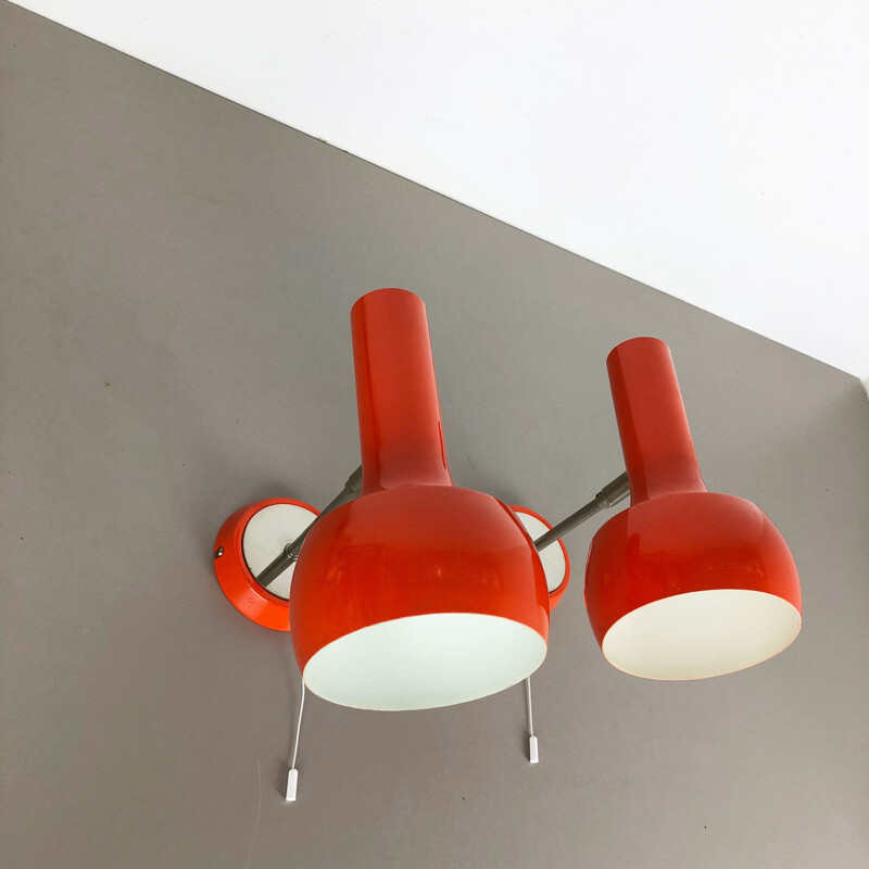 Vintage set of 2 red orange wall ceiling spot light swisslamps international, Switzerland, 1970