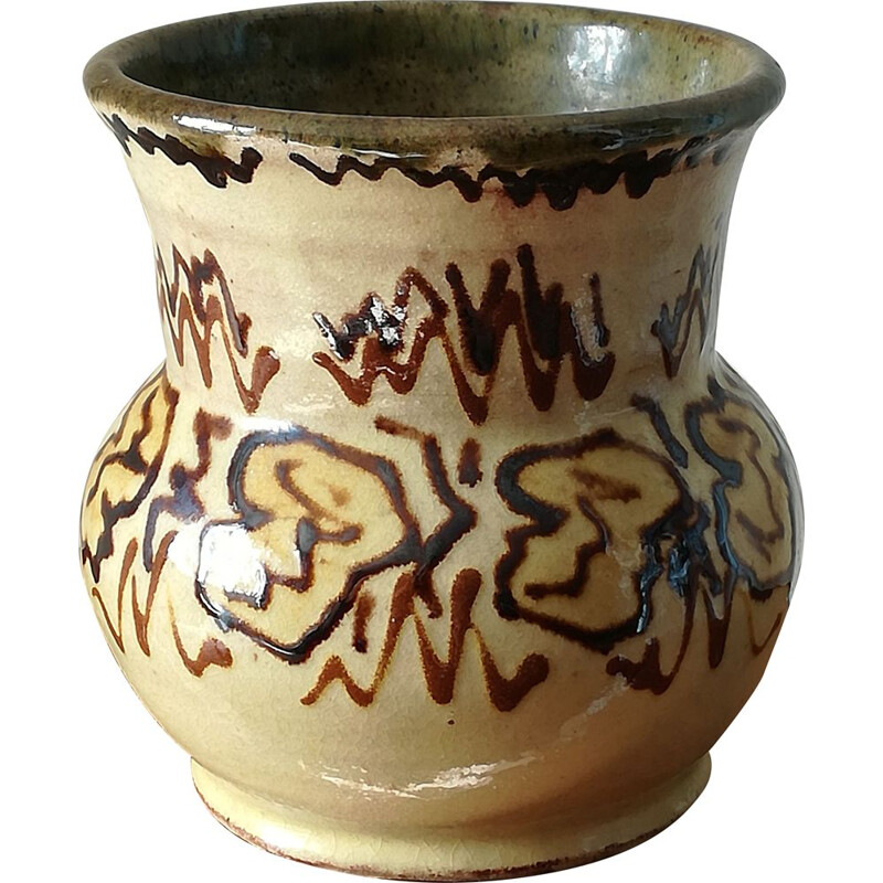Vase vintage rond à motifs par Alexandre Kostanda, 1960