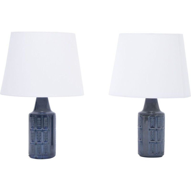 Pair of 2 small blue stoneware vintage table lamps model 1017 by Einar Johansen for Søholm, 1960s