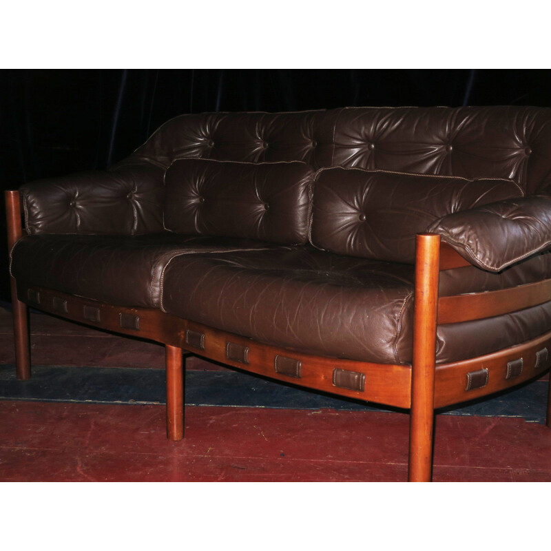 Canapé en cuir brun foncé vintage par Arne Norell pour Coja, 1960