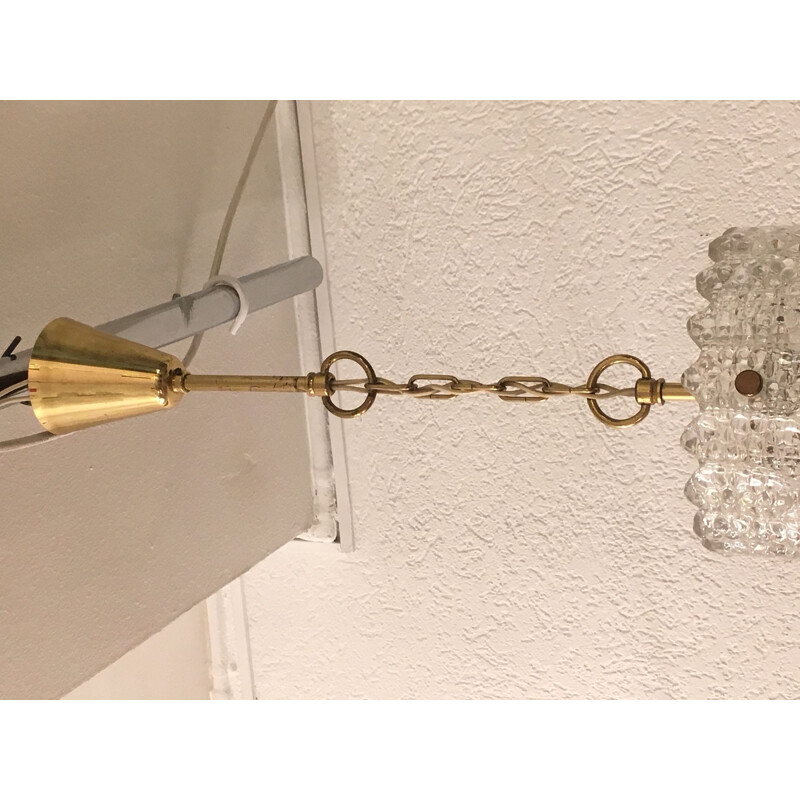 Vintage crystal and brass hangin lamp by Carl Fagerlund for Orrefors 1960