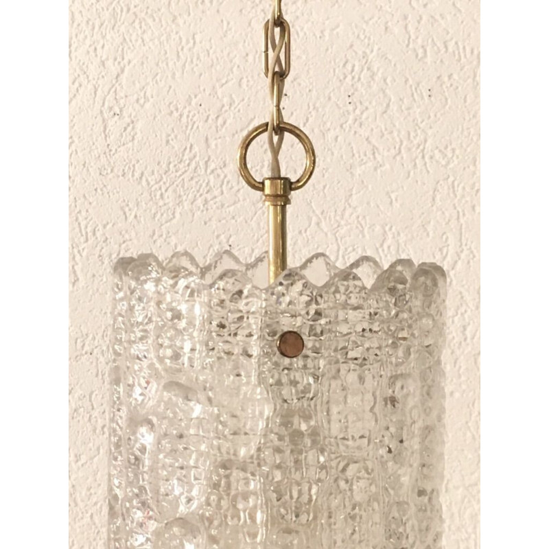 Vintage kristal en messing hanglamp, Carl Fagerlund voor Orrefors 1960