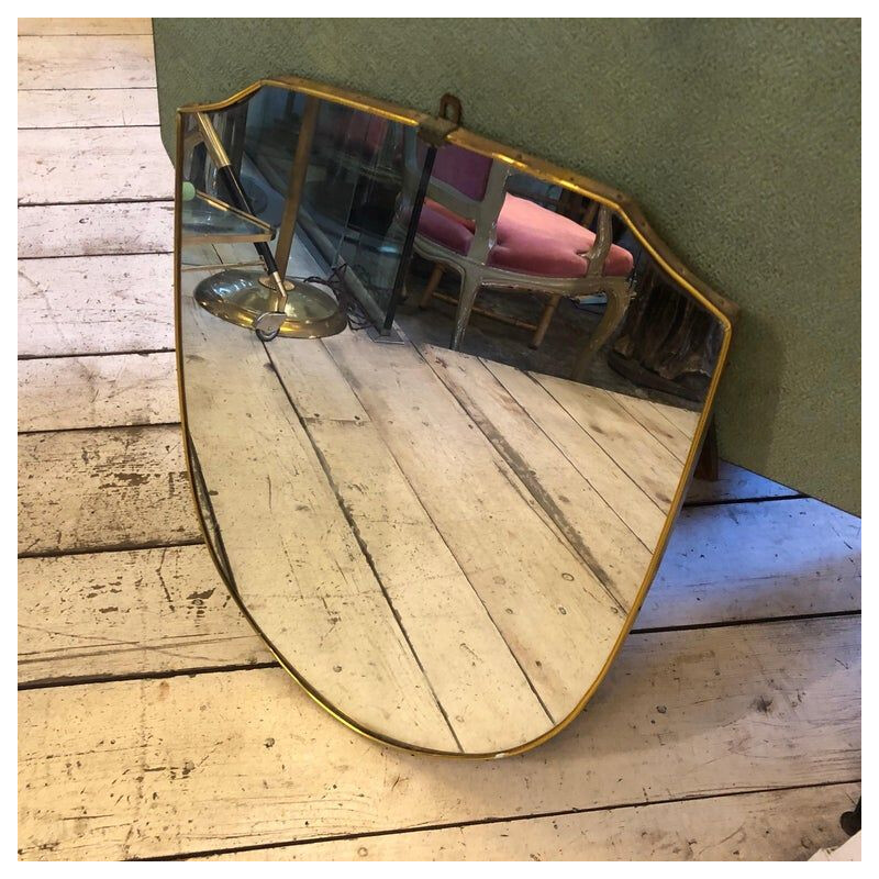 Brass italian vintage wall mirror, 1950s