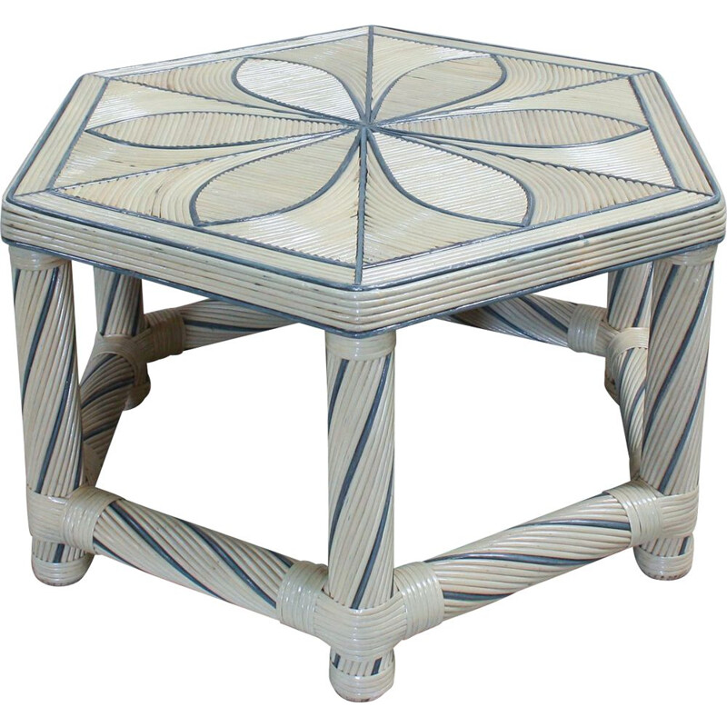 Table basse vintage hexagonale en bambou, 1980