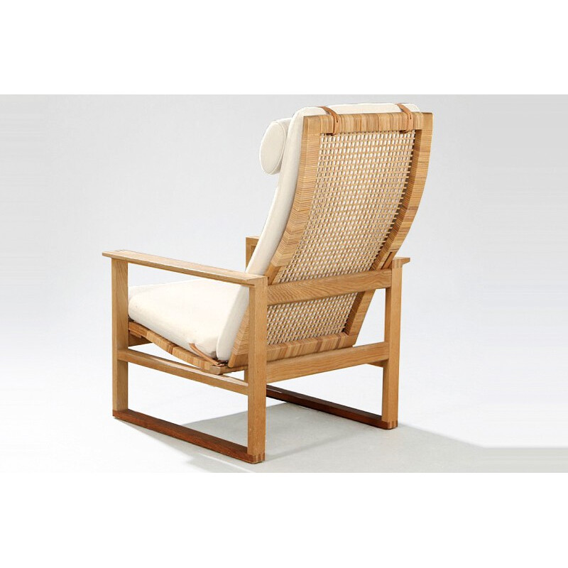 Fredericia Furniture oak and woollen armchair, Borge MOGENSEN - 1956