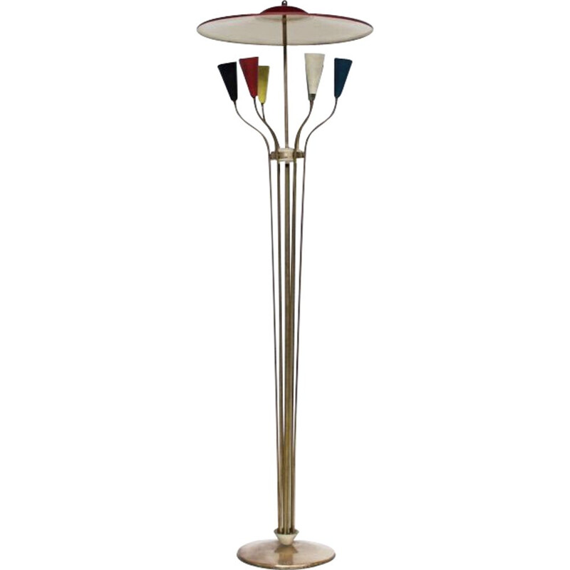 Vintage Italian floor lamp in brass and steel, 1950s