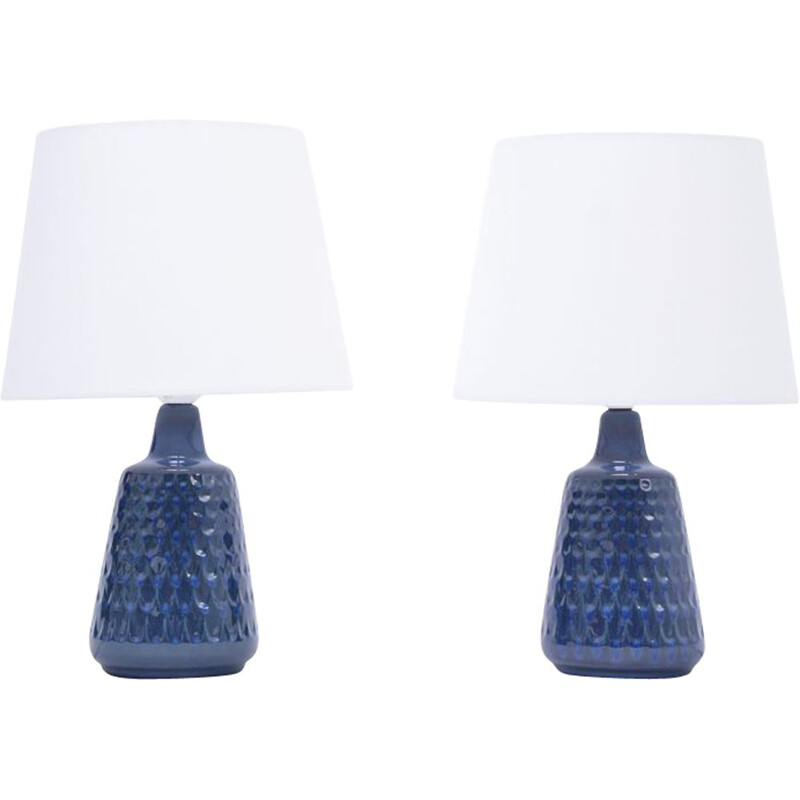 Vintage Pair of blue stoneware table lamps model 1019 by Einar Johansen for Søholm