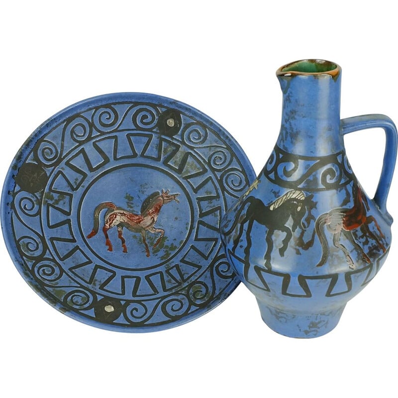 Vase et bol vintage à décors Pergamon par Hanns Welling pour Ceramano 1950 1960