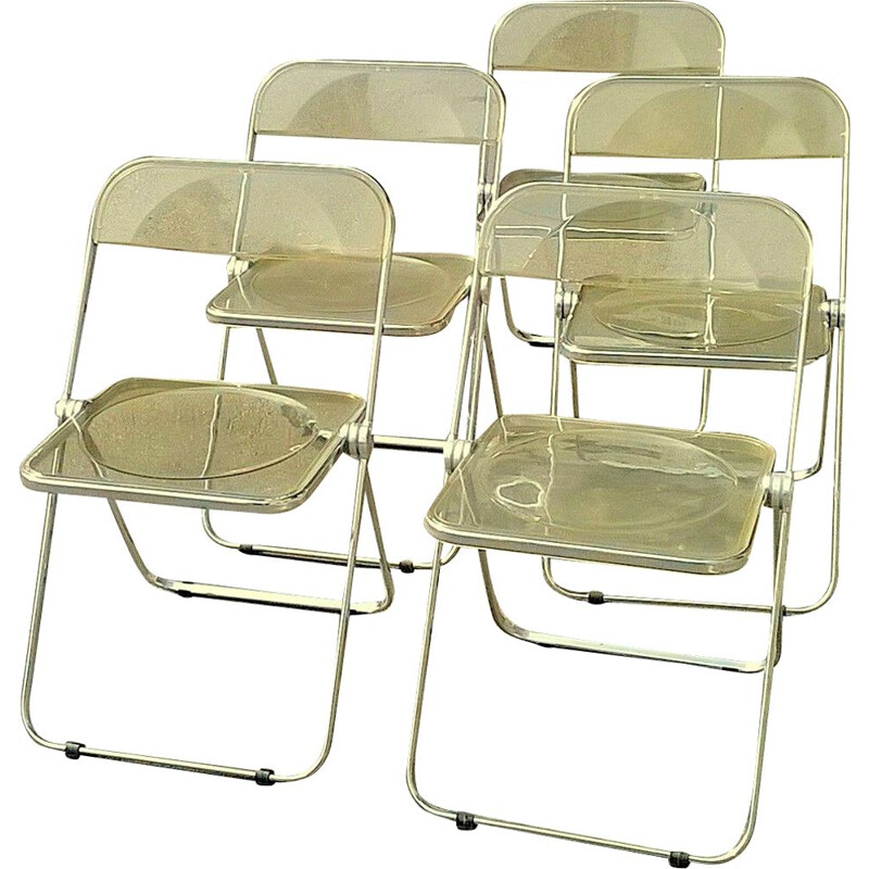 Set of 6 yellow Plia vintage chairs by Giancarlo Piretti for Castelli, 1960s