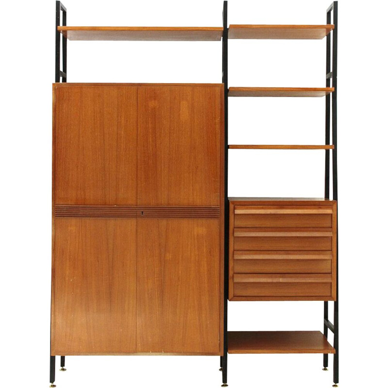 Metal and wood vintage wall unit, 1950s