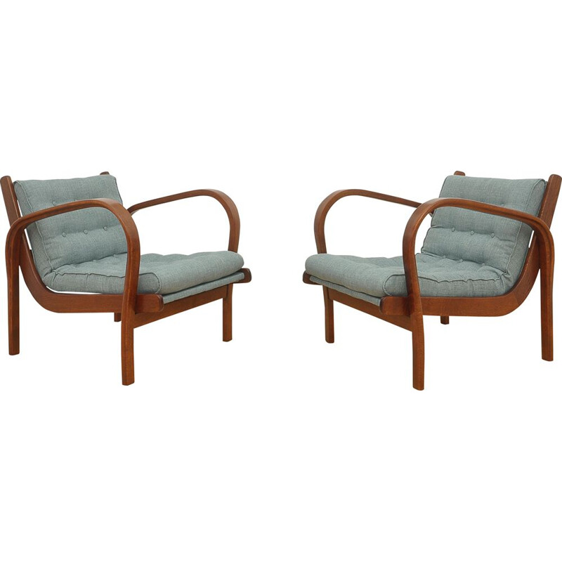 Vintage pair of armchairs by K. Kozelka & A. Kropacek for Interier Praha, 1940s