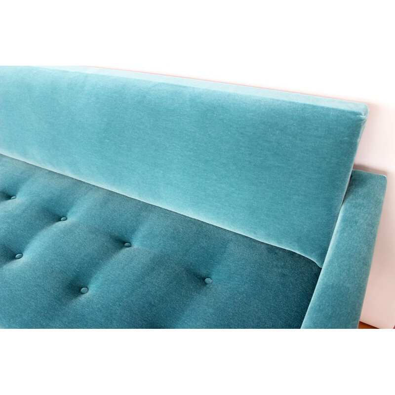 Modular teak and blue velvet sofa - 1960s