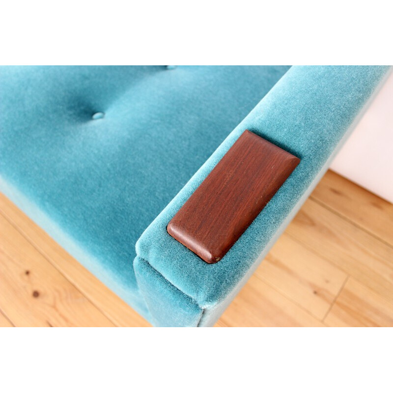 Modular teak and blue velvet sofa - 1960s