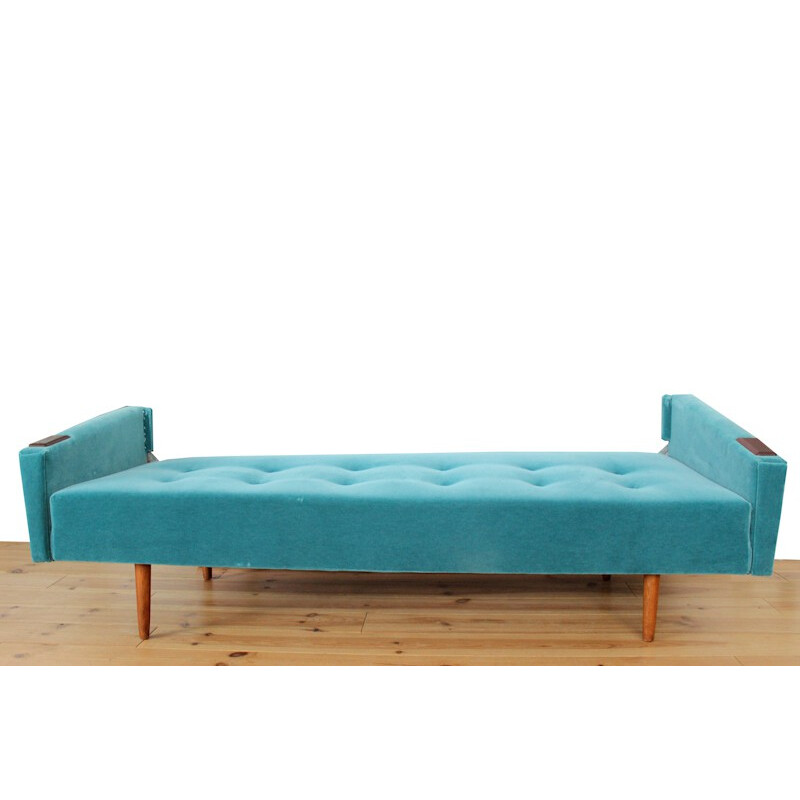 Modular teak and blue velvet sofa - 1960s