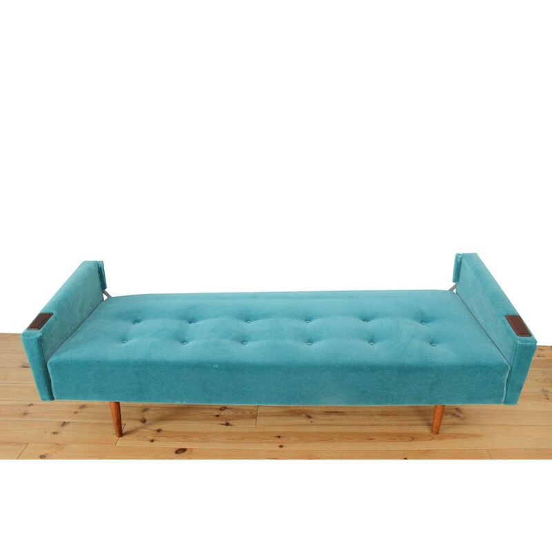 Modular teak and blue velvet sofa - 1960s