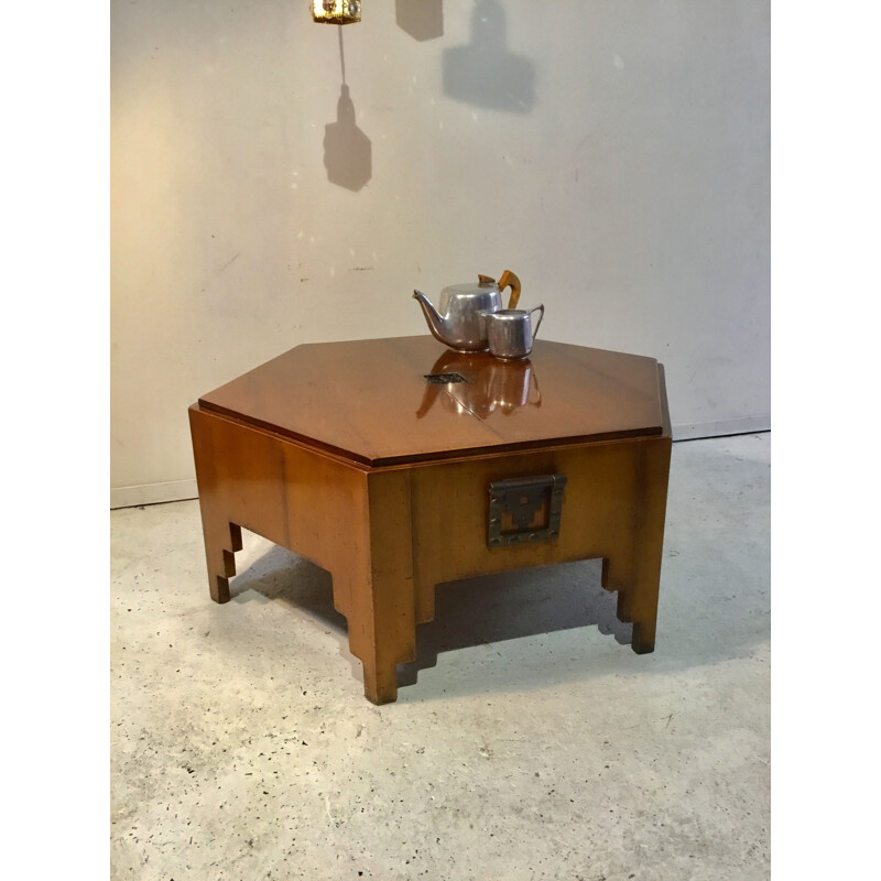 Mesa de centro de madera octogonal vintage de Roche Bobois, 1980