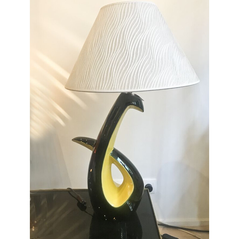 Lampe de table vintage avec pied en céramique 1950