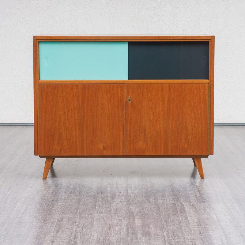 Vintage cabinet with coloured glass sliding doors,1960