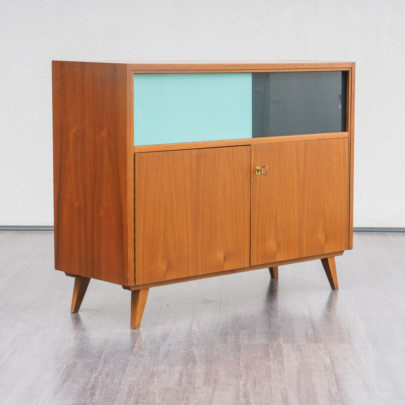 Vintage cabinet with coloured glass sliding doors,1960