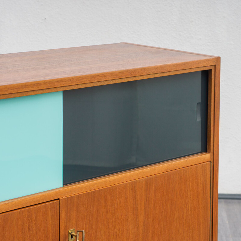 Vintage cabinet with coloured glass sliding doors,1960