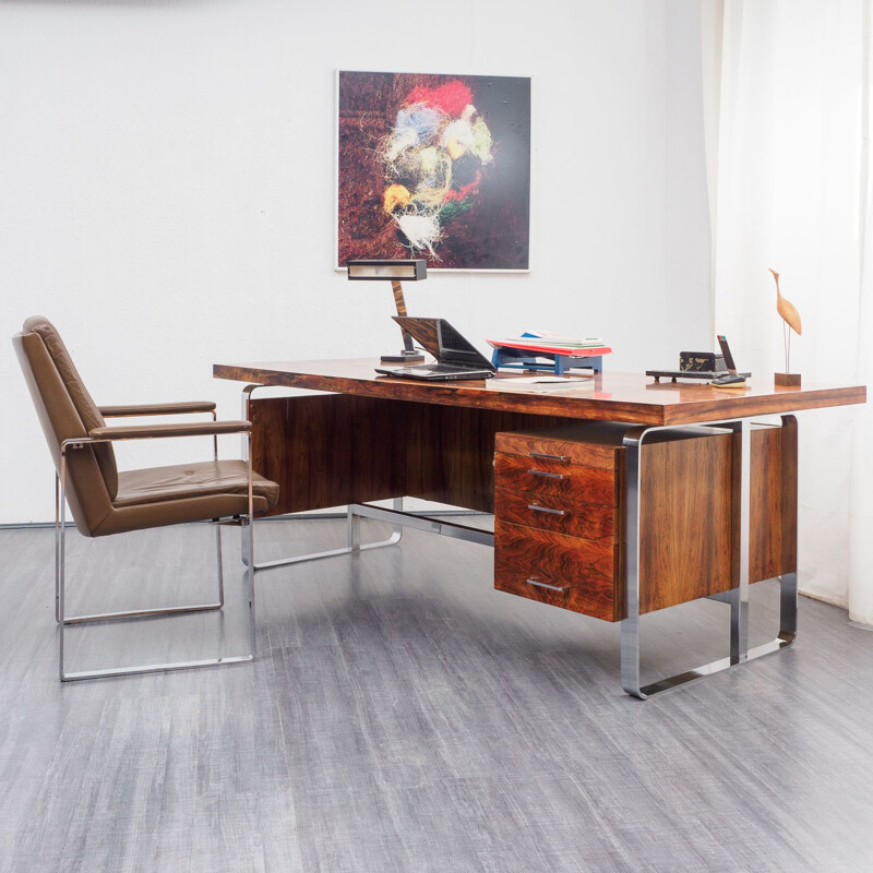 Vintage large desk office in rosewood, 1970s