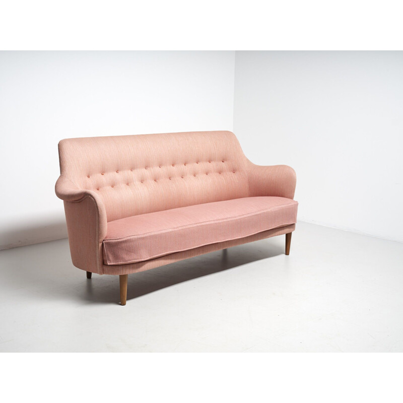 Vintage 3-seat Samsas pink sofa by Carl Malmsten for O.H. Sjögren, 1960s