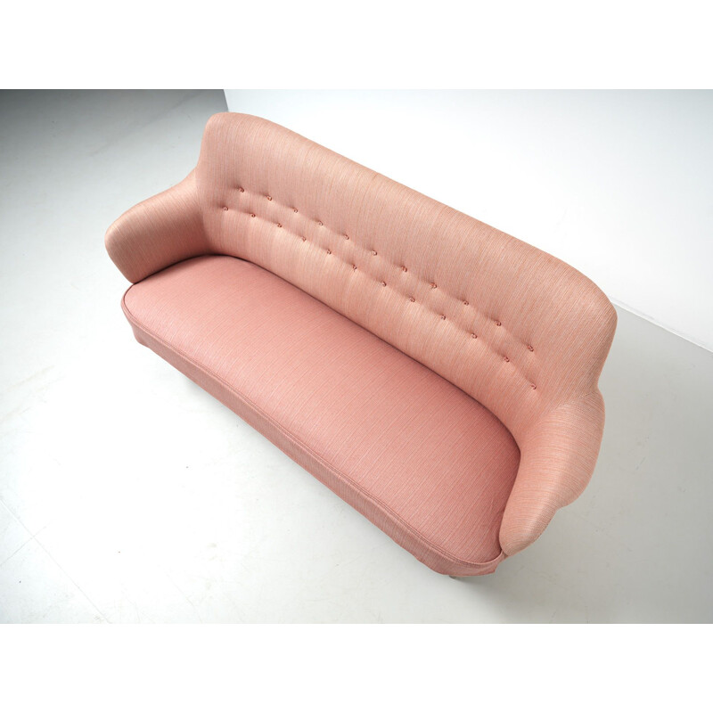 Vintage 3-seat Samsas pink sofa by Carl Malmsten for O.H. Sjögren, 1960s