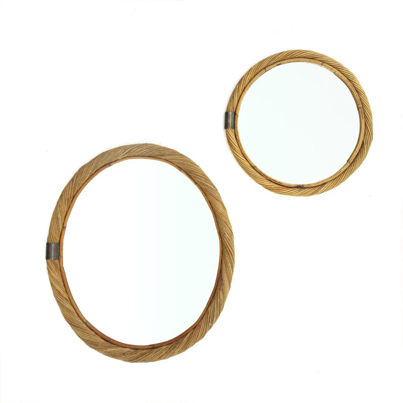 Vintage pair of Italian Rattan Mirror, 1950s