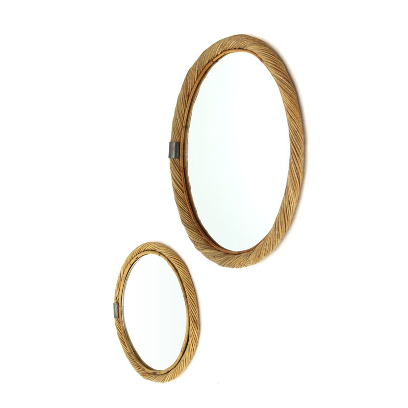 Vintage pair of Italian Rattan Mirror, 1950s