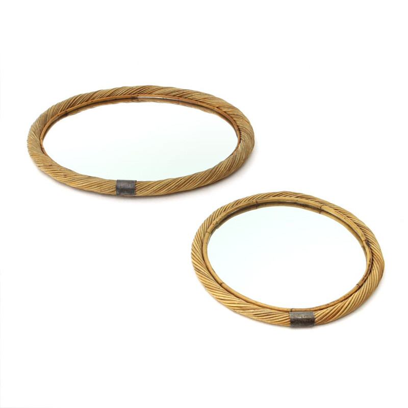 Vintage pair of Italian Rattan Mirror, 1950s