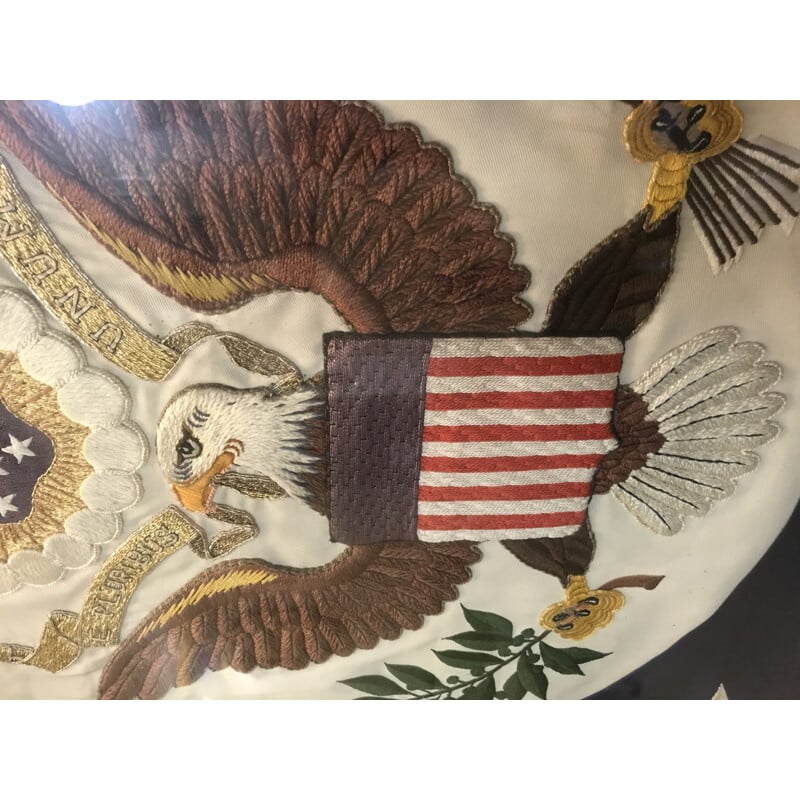 Vintage American diplomatic flag in golden and silver threads, 1966