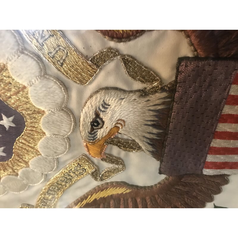 Vintage American diplomatic flag in golden and silver threads, 1966