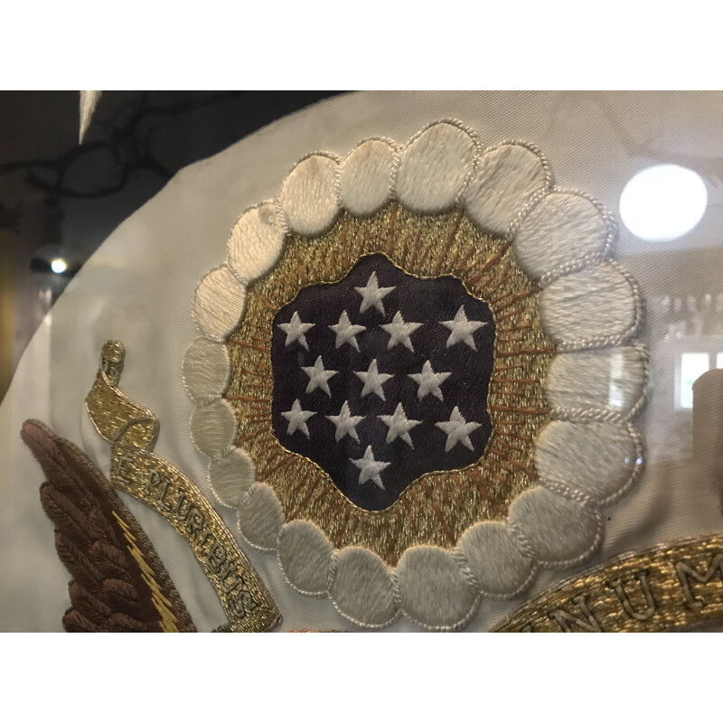 Vintage American diplomatic flag in golden and silver threads, 1966