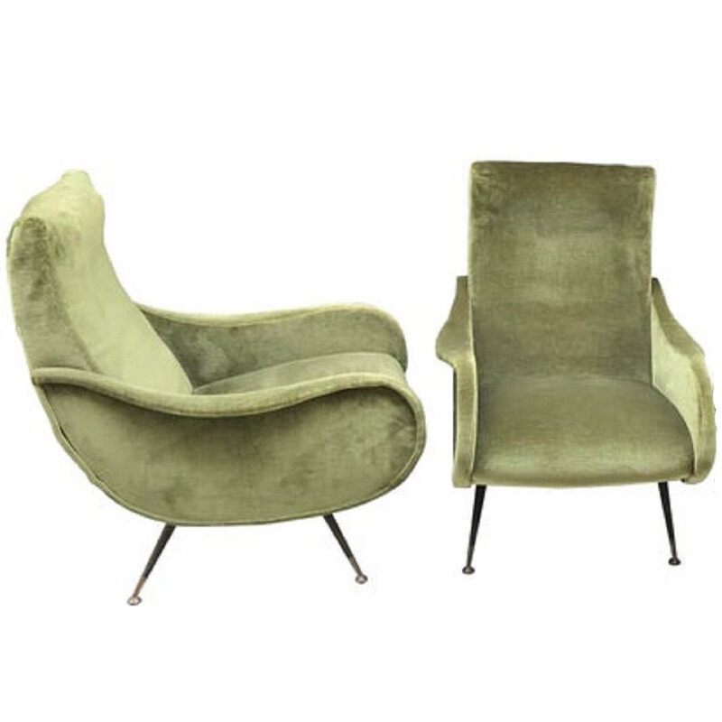 Pair of green velvet italian armchairs 1960s